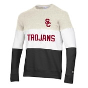 USC Trojans Men's Champion Oatmeal Super Fan Blocked Crew Neck Sweatshirt